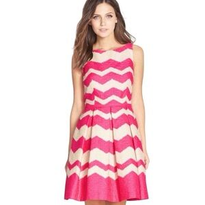 Just Taylor Chevron Print Pink & Cream Fit & Flare A-Line Dress Size 6
